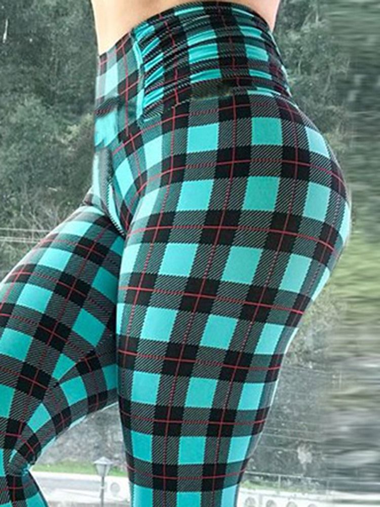 Kvinder Plaid Print Fuld Længde Fitness Yoga Leggings Yoga Bukser Høj Talje Tiktok Leggings