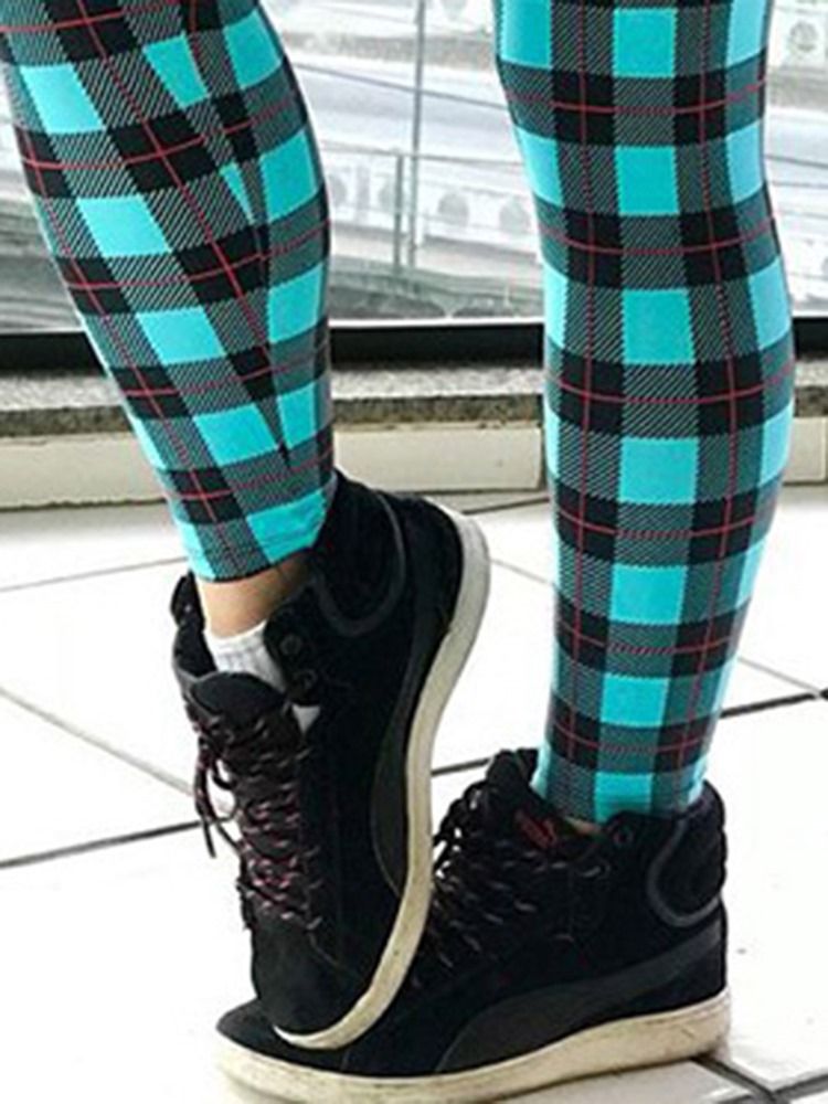 Kvinder Plaid Print Fuld Længde Fitness Yoga Leggings Yoga Bukser Høj Talje Tiktok Leggings