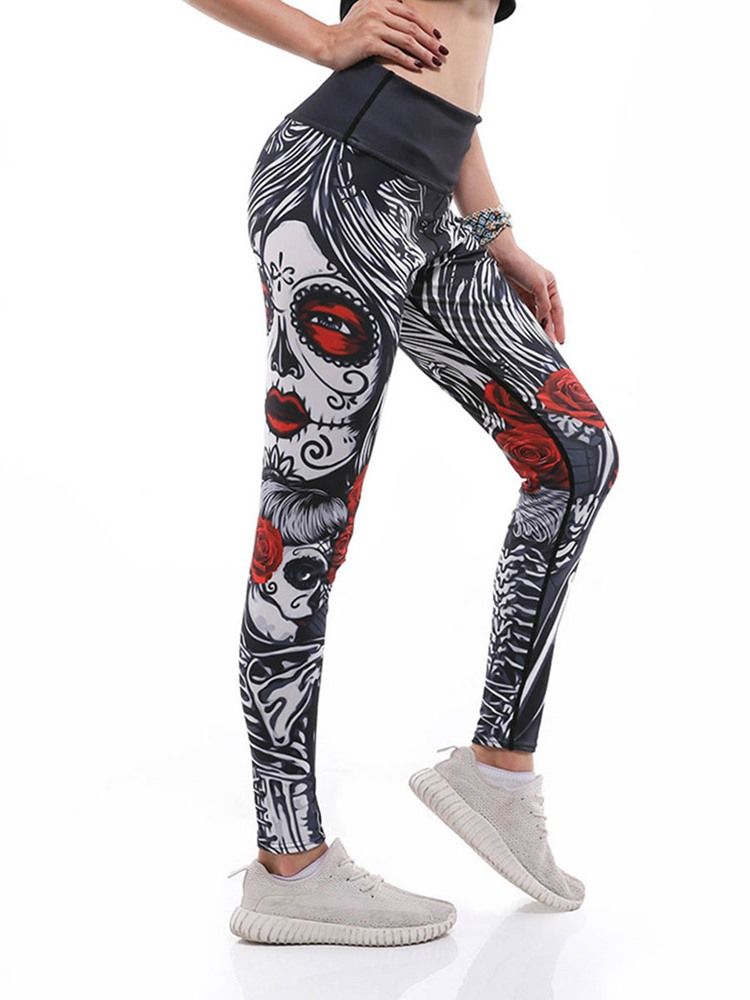 Kvinder Print Cartoon Anti-sweat Gym Sports Yoga Bukser Tiktok Leggings Med Høj Talje