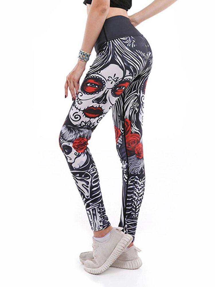 Kvinder Print Cartoon Anti-sweat Gym Sports Yoga Bukser Tiktok Leggings Med Høj Talje