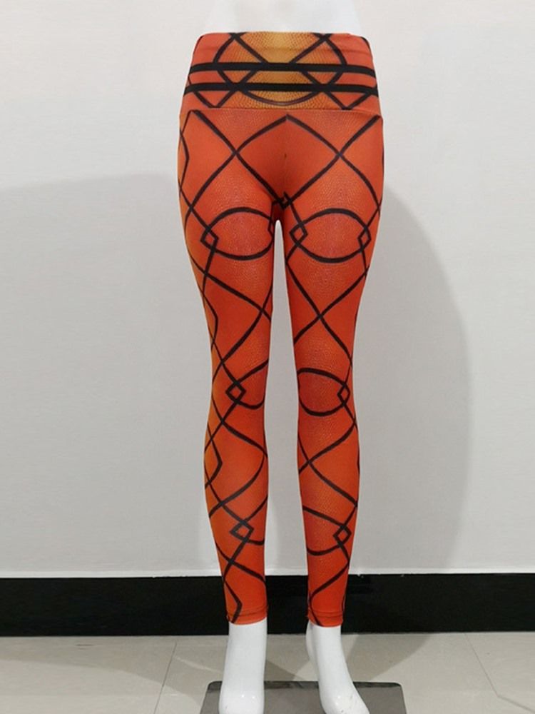 Kvinders Åndbare Geometriske Polyesterprint I Fuld Længde Yogabukser Med Høj Talje Tiktok Leggings