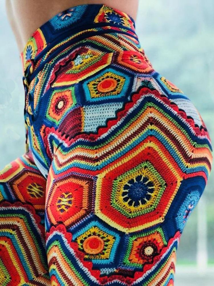 Kvinders Anti-sved Geometrisk Polyesterprint Kører I Fuld Længde Yogabukser Høj Talje Tiktok Leggings