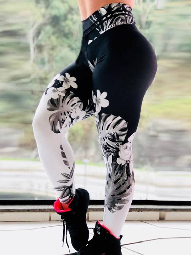 Kvinders Blomsterprint Åndbart Gym Sports Fitness Yoga Bukser Tiktok Leggings Med Høj Talje