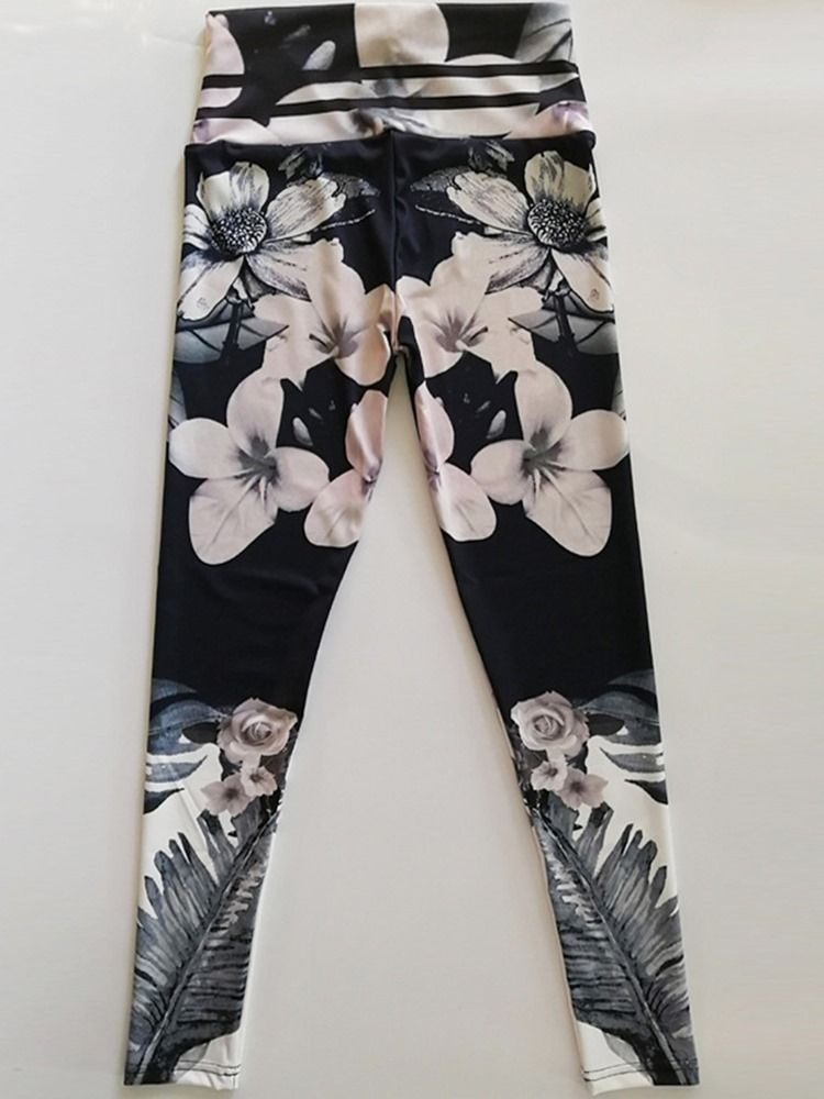 Kvinders Blomsterprint Åndbart Gym Sports Fitness Yoga Bukser Tiktok Leggings Med Høj Talje