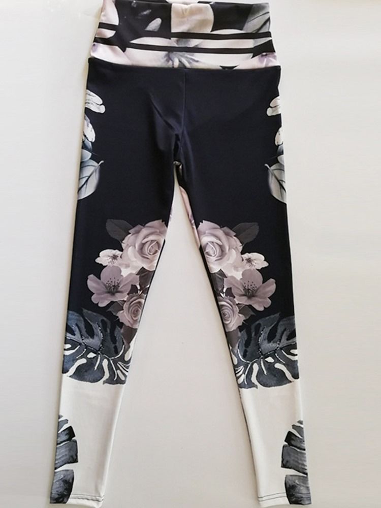 Kvinders Blomsterprint Åndbart Gym Sports Fitness Yoga Bukser Tiktok Leggings Med Høj Talje