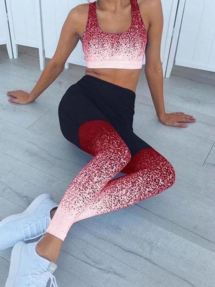 Kvinders Blomsterprint Åndbart Patchwork Yogabukser Yoga Bukser Høj Talje Tiktok Leggings