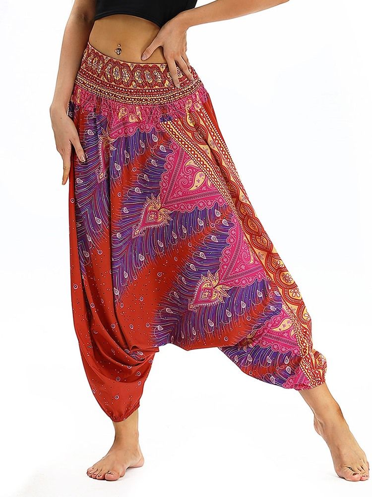 Kvinders Bohemian Print Elastisk Talje Yoga Harembukser