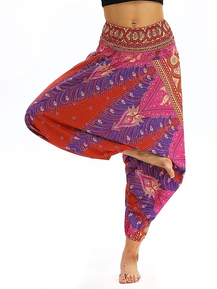 Kvinders Bohemian Print Elastisk Talje Yoga Harembukser