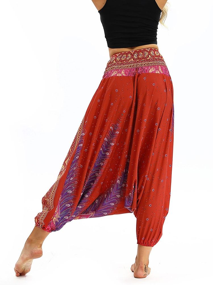 Kvinders Bohemian Print Elastisk Talje Yoga Harembukser