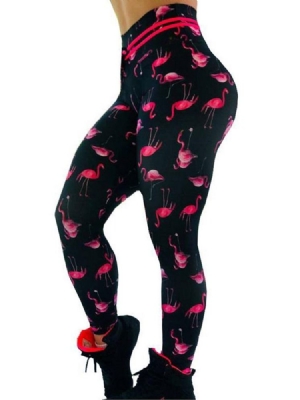 Kvinders Flamingo Print Animal Fitness Gym Sports Yoga Leggings Yoga Bukser Høj Talje Tiktok Leggings