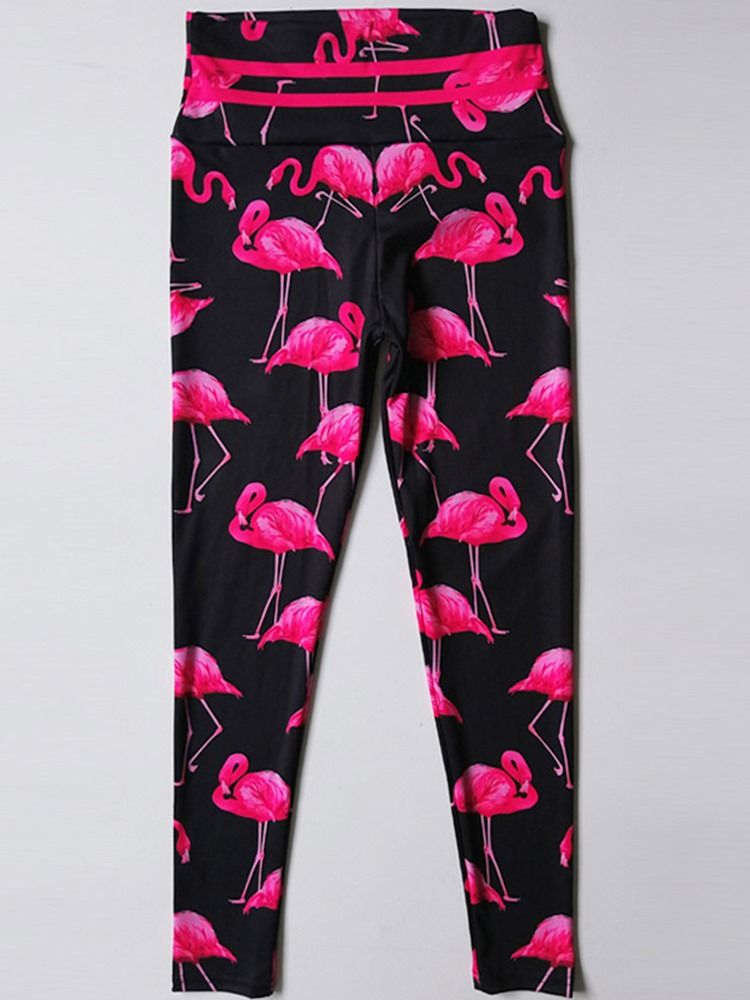 Kvinders Flamingo Print Animal Fitness Gym Sports Yoga Leggings Yoga Bukser Høj Talje Tiktok Leggings