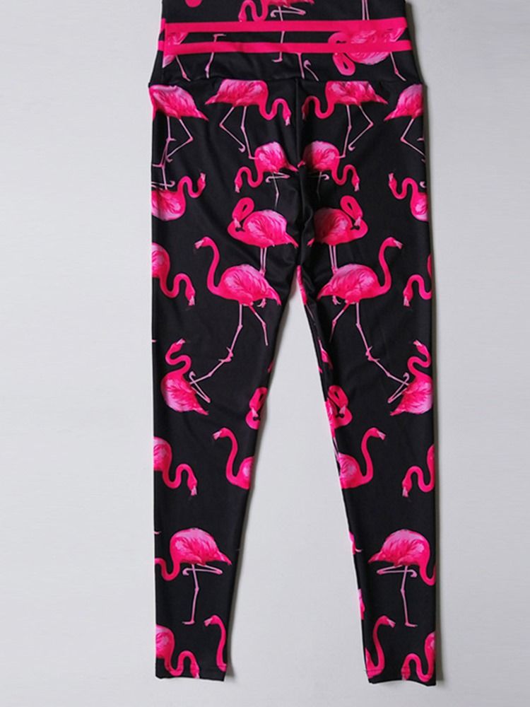 Kvinders Flamingo Print Animal Fitness Gym Sports Yoga Leggings Yoga Bukser Høj Talje Tiktok Leggings