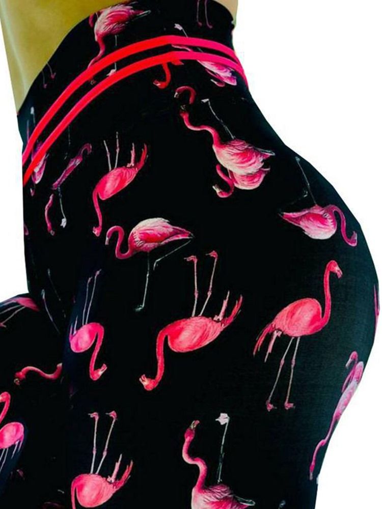 Kvinders Flamingo Print Animal Fitness Gym Sports Yoga Leggings Yoga Bukser Høj Talje Tiktok Leggings