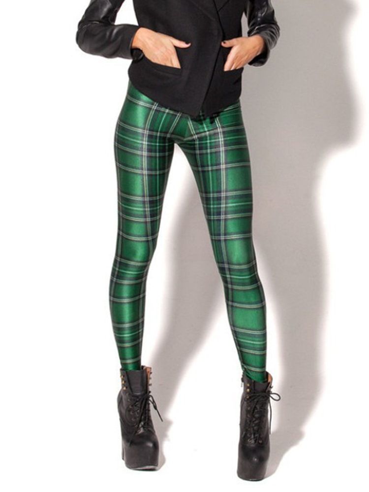 Kvinders Plaid Anti-sweat Print Yoga Bukser Tiktok Leggings Med Høj Talje