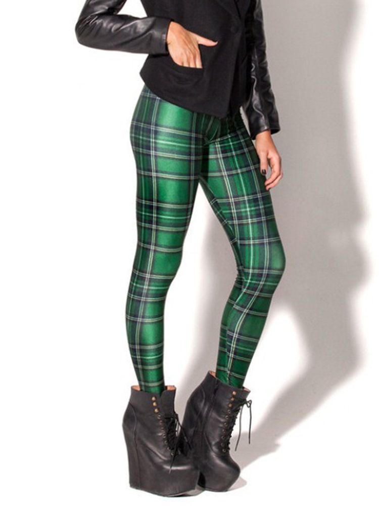 Kvinders Plaid Anti-sweat Print Yoga Bukser Tiktok Leggings Med Høj Talje