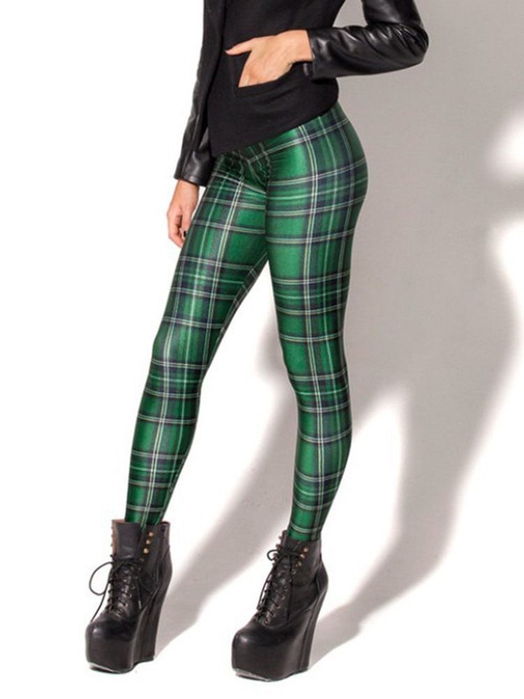 Kvinders Plaid Anti-sweat Print Yoga Bukser Tiktok Leggings Med Høj Talje