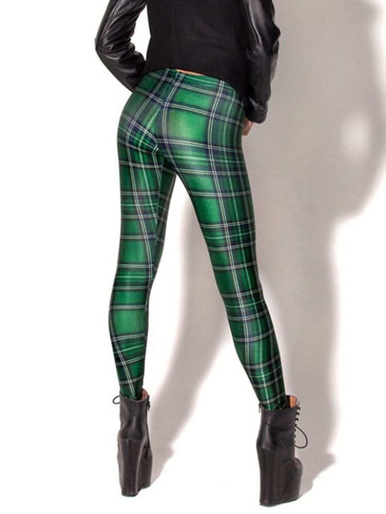 Kvinders Plaid Anti-sweat Print Yoga Bukser Tiktok Leggings Med Høj Talje