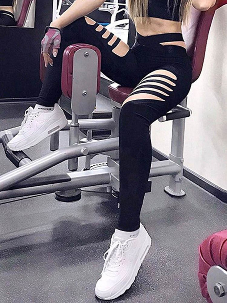 Kvinders Solid Hule Fuld Længde Gym Sports Yoga Leggings