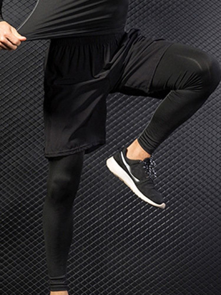 Mænd Solid Patchwork Running Fake Two Pieces Sports Pants