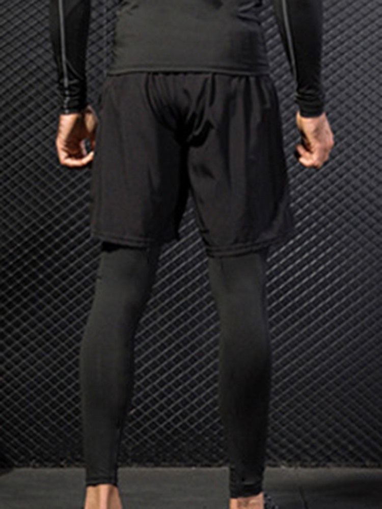 Mænd Solid Patchwork Running Fake Two Pieces Sports Pants