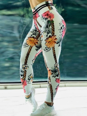 Print Floral Whip Nylon High Waist Women's Leggings Yogabukser High Waist Tiktok Leggings