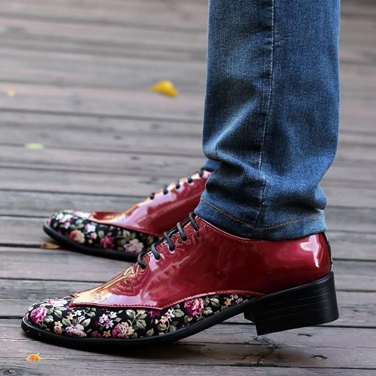 Floral Patchwork Low-cut Upper Men's Dress Shoes