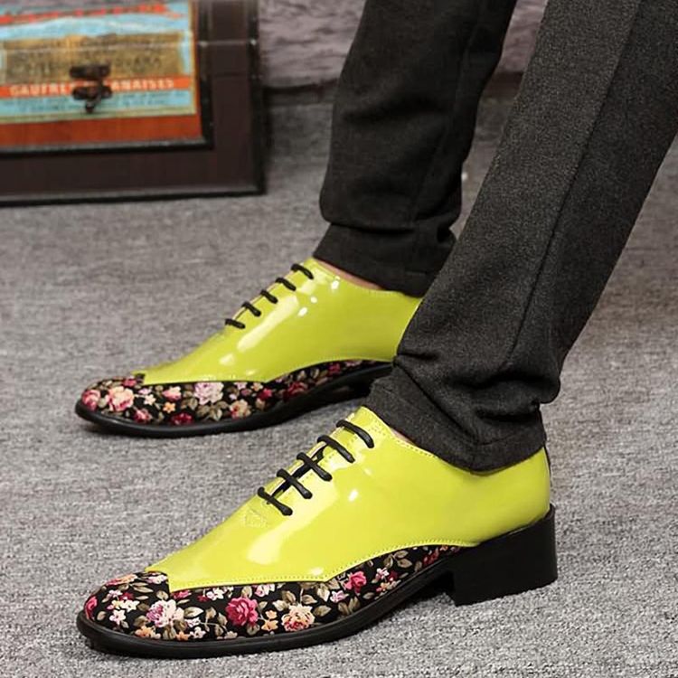 Floral Patchwork Low-cut Upper Men's Dress Shoes