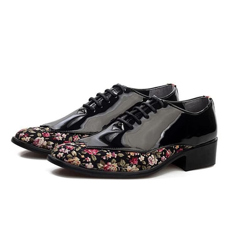 Floral Patchwork Low-cut Upper Men's Dress Shoes