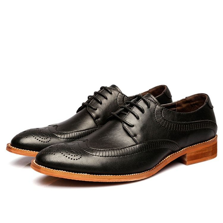 Plain Lace-up Block Heel Oxfords Til Mænd