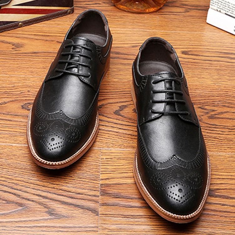 Plain Lace-up Block Heel Oxfords Til Mænd