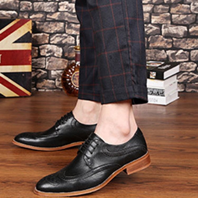 Plain Lace-up Block Heel Oxfords Til Mænd