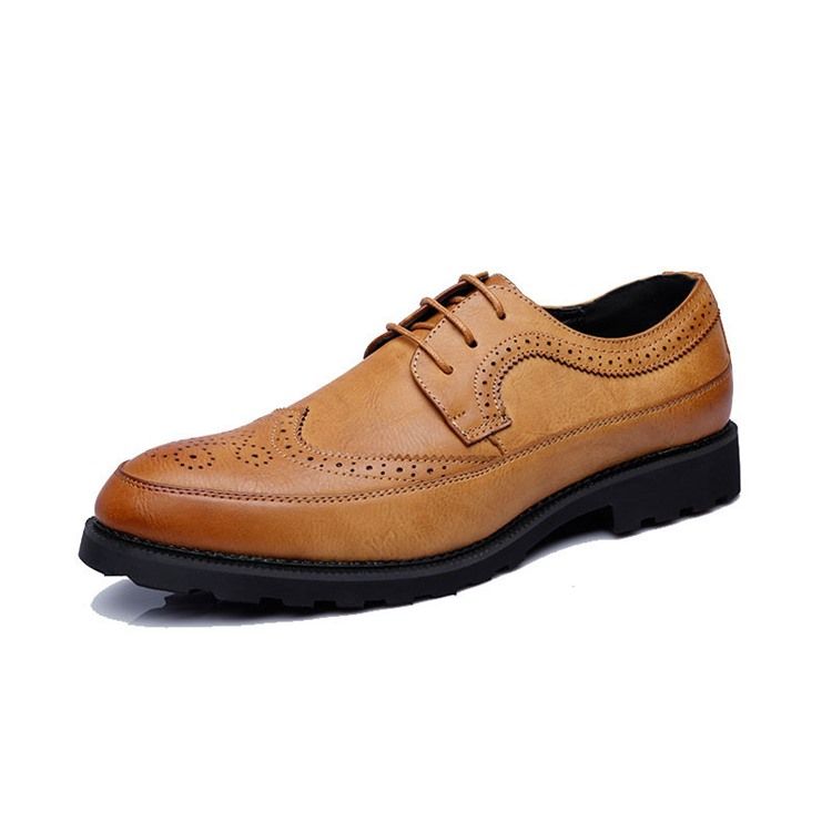 Plain Lace-up Pointed Toe Block Heel Men's Dress Shoes