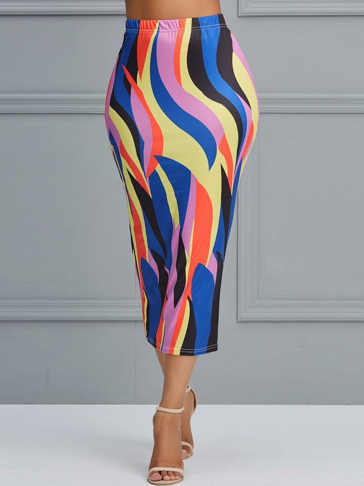 Color Block Geometric Bodycon Kvinders Nederdele