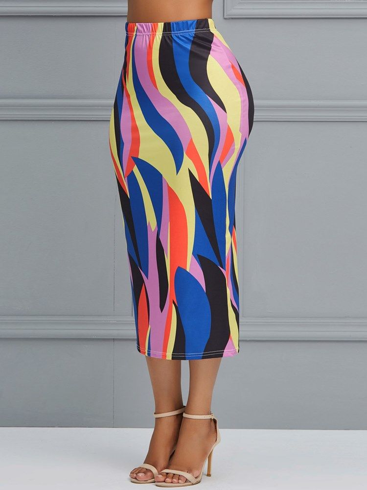 Color Block Geometric Bodycon Kvinders Nederdele