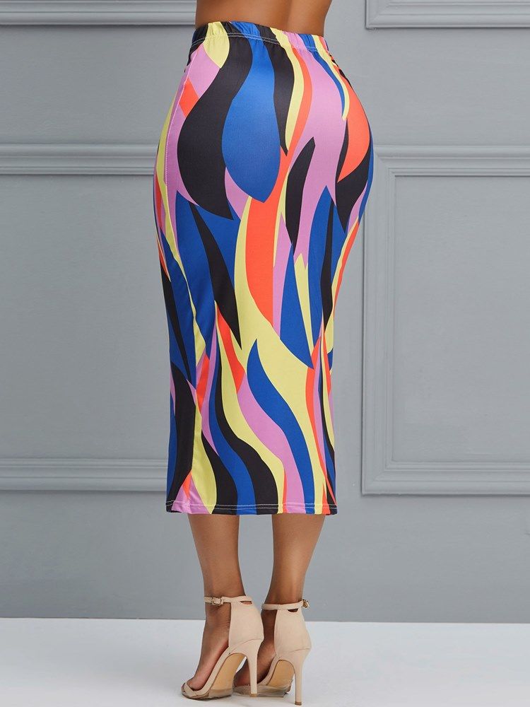 Color Block Geometric Bodycon Kvinders Nederdele