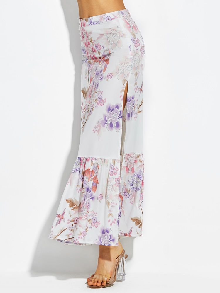 High-waist Ankel-længde Floral Print Kvinders Nederdel