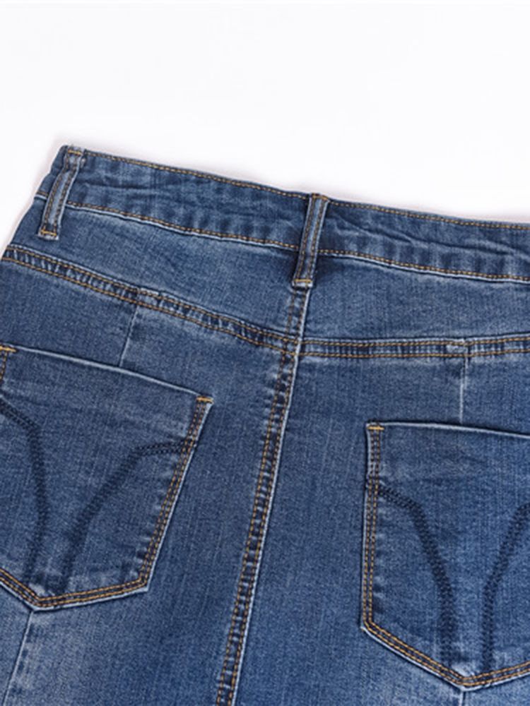 Høj Talje Ankel-længde Havfrue Knap Denim Kvinders Nederdel