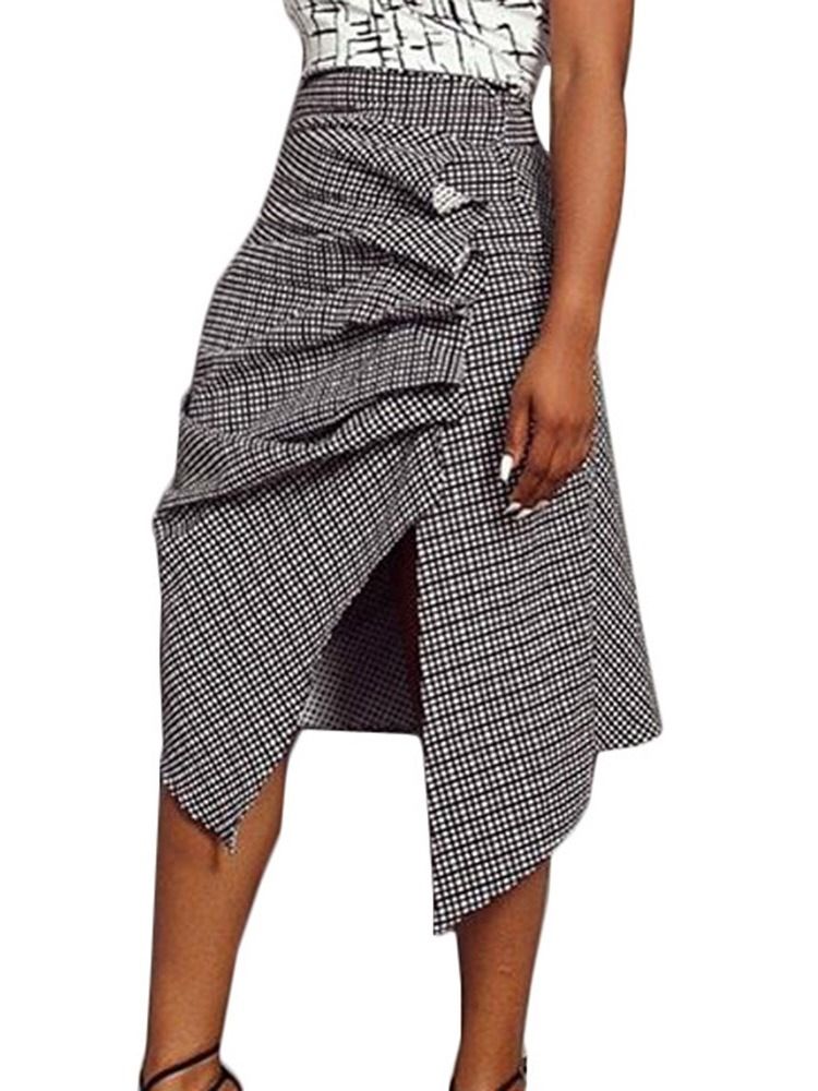 Kvinder Plaid Print Asymmetrisk Plaid Nederdel