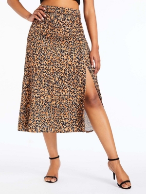 Kvinders A-line Leopard Slit Mid-calf Fashion Nederdel