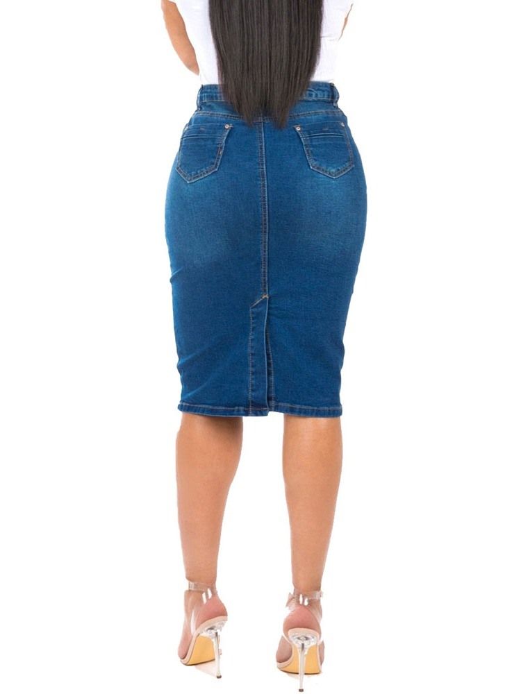 Kvinders Almindelig Denim Bodycon Knælang Nederdel