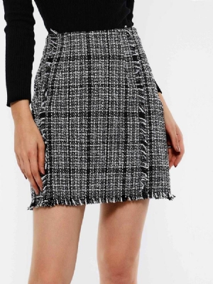 Kvinders Bodycon Lynlås Ladylike Plaid Mini-nederdel Med Høj Talje