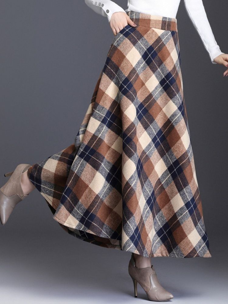 Kvinders Udvidelse Mid-calf Plaid Casual Nederdel