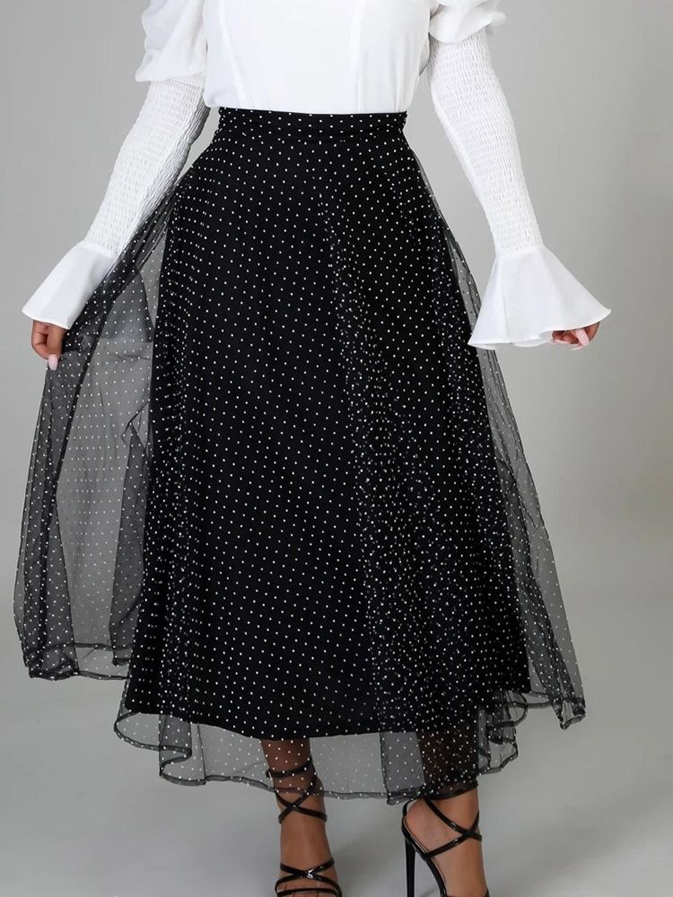 Polka Dots Mesh A-line Midje Kvinders Nederdel