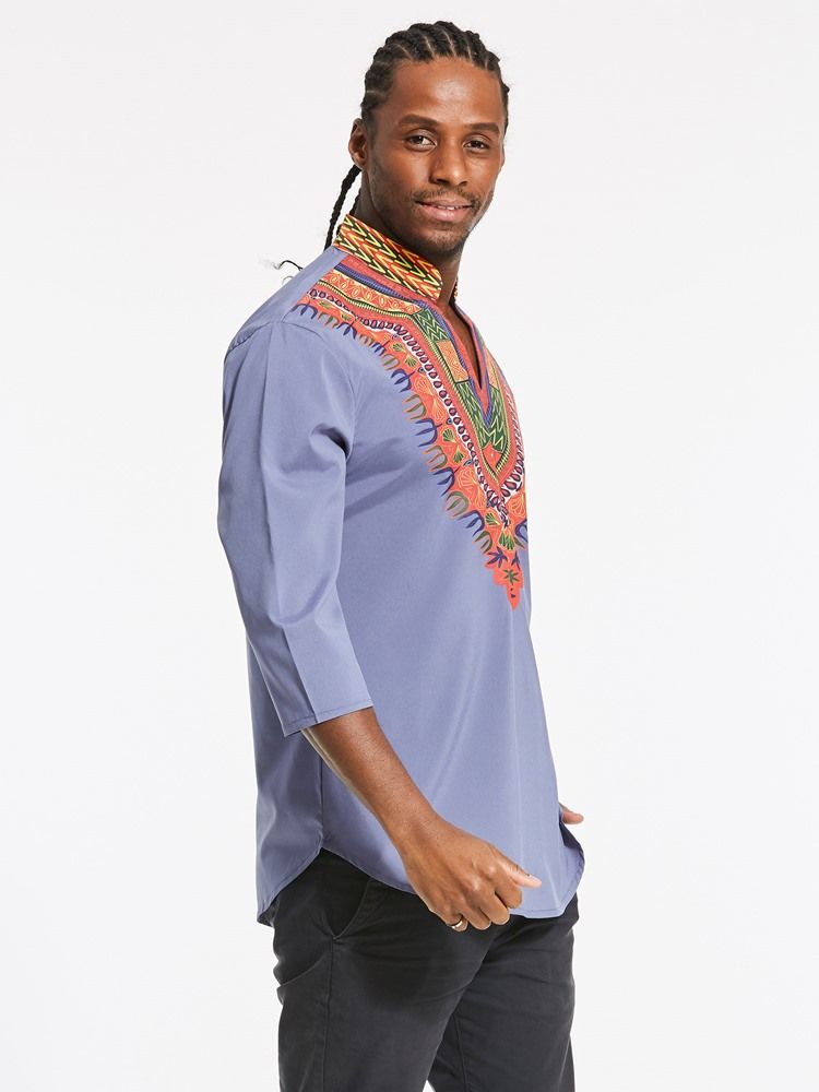 African Fashion Dashiki Print Color Block V-neck Slim T-shirt Til Mænd