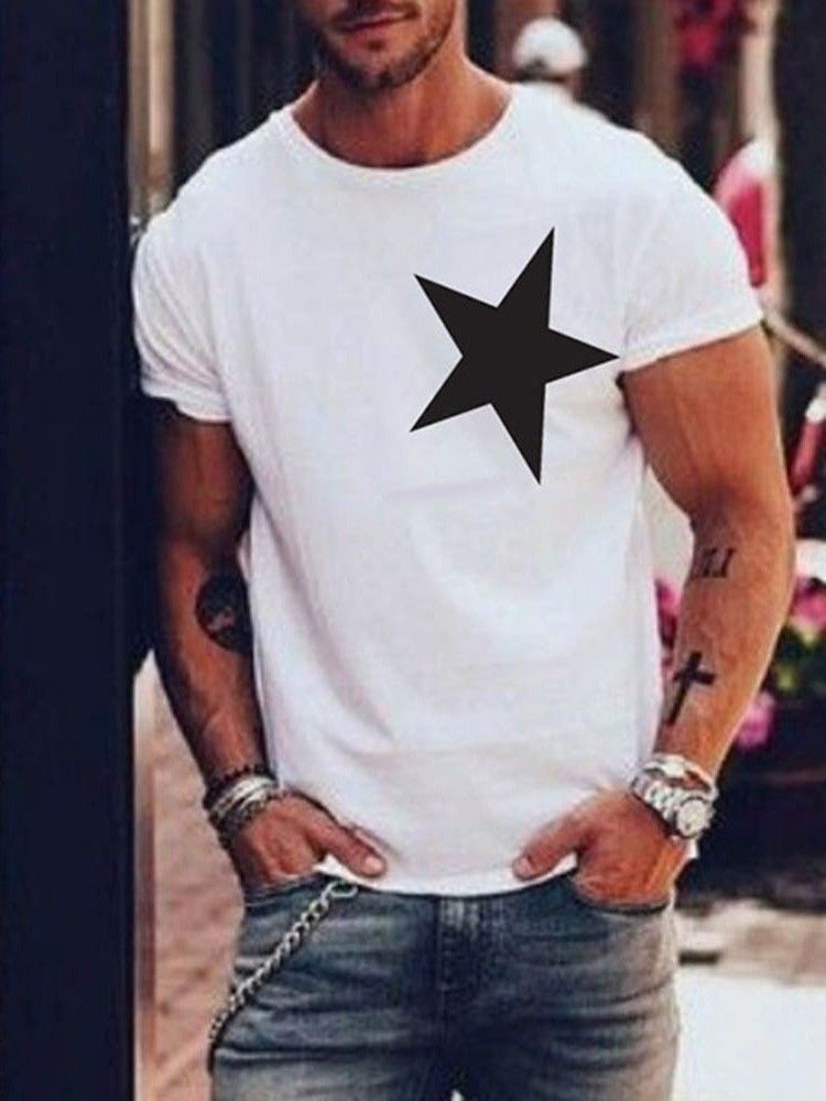 Casual Print Slim Kortærmet Herre-t-shirt