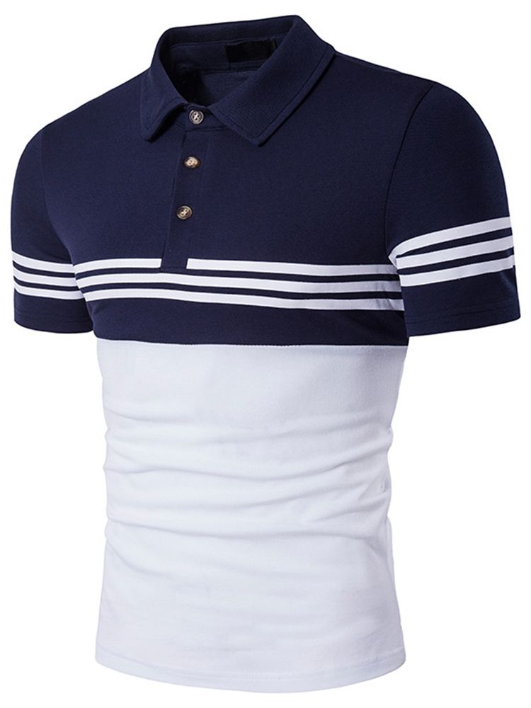 Color Block Stripe Poloshirt Til Mænd