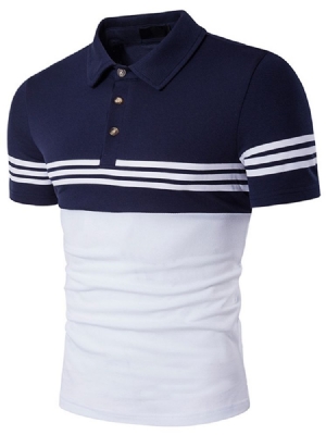 Color Block Stripe Poloshirt Til Mænd