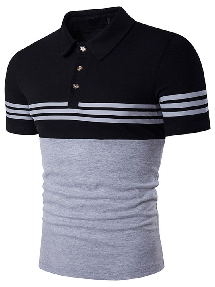 Color Block Stripe Poloshirt Til Mænd