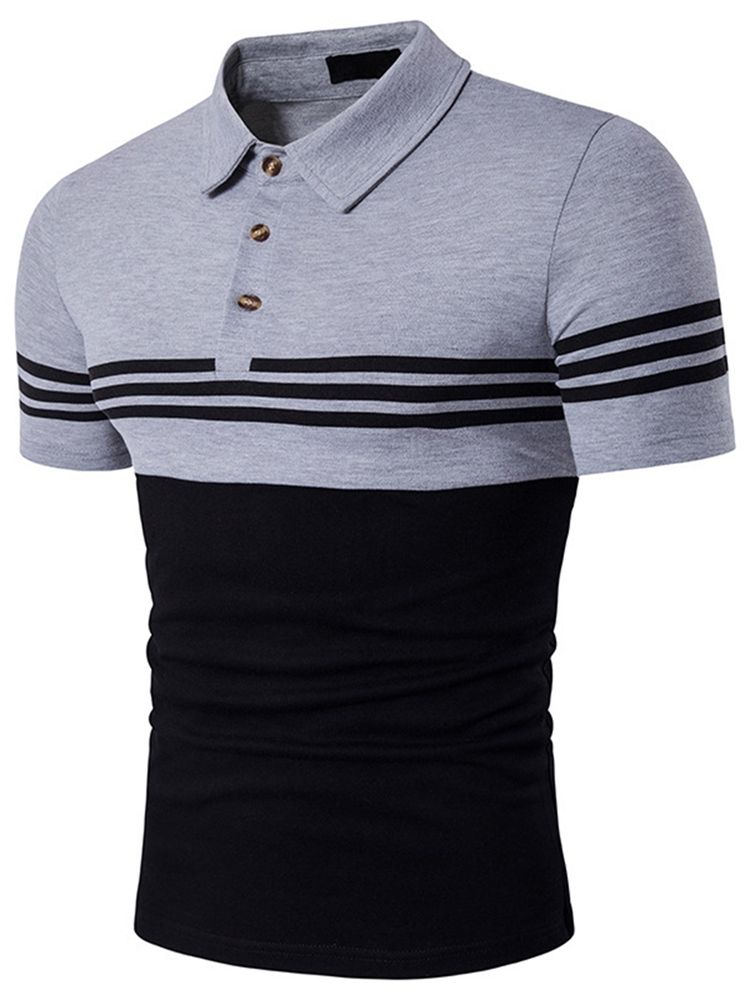 Color Block Stripe Poloshirt Til Mænd