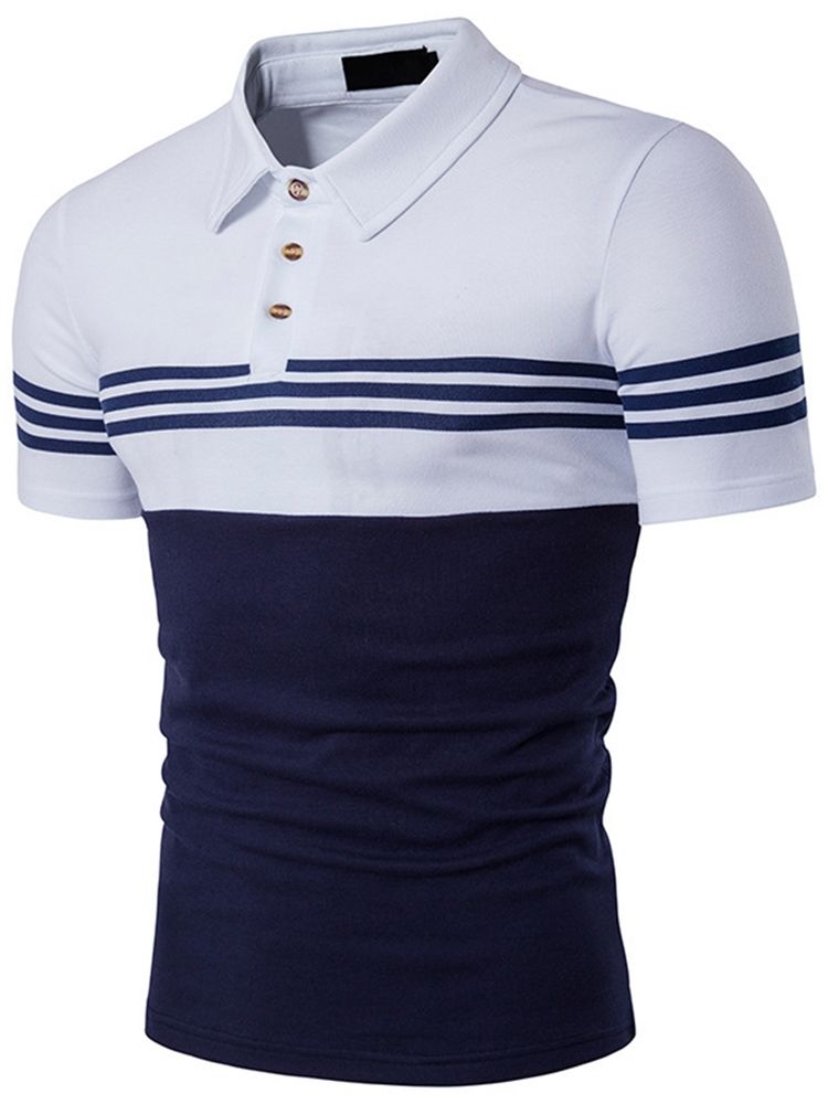 Color Block Stripe Poloshirt Til Mænd